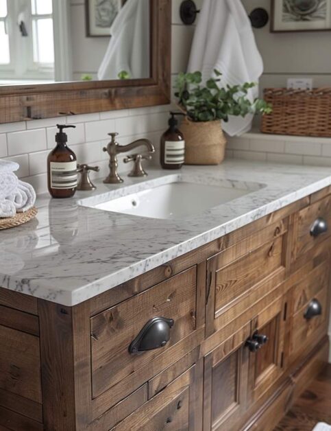 35 Charming Farmhouse Single Sink Bathroom Vanity Ideas