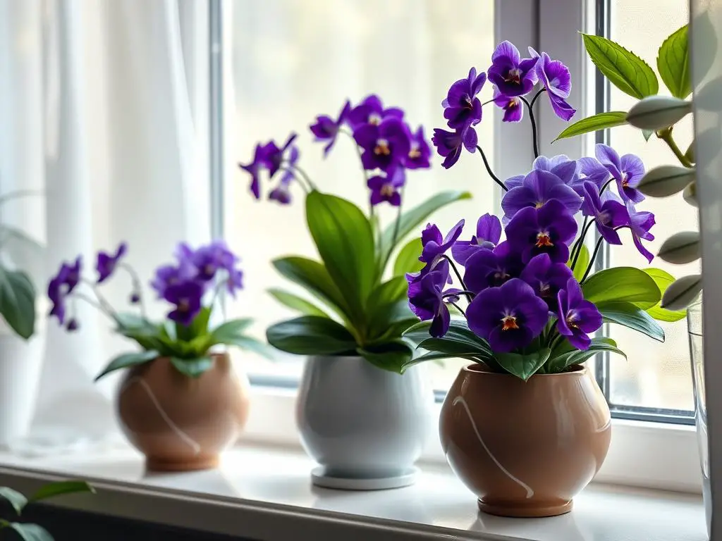 African violets as low-light blooming houseplants