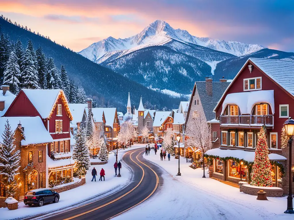 Charming winter village with holiday decorations