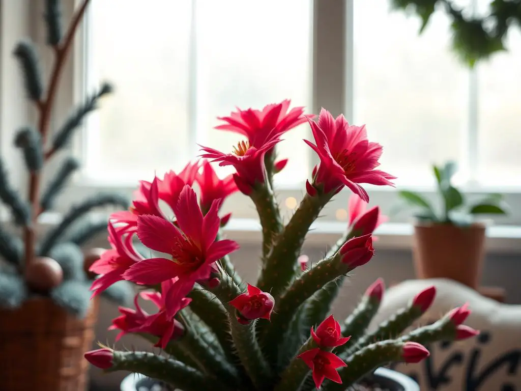 Christmas cactus with vibrant blooms