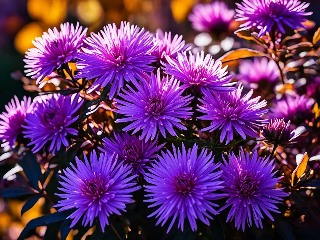 Colorful asters blooming in a fall garden