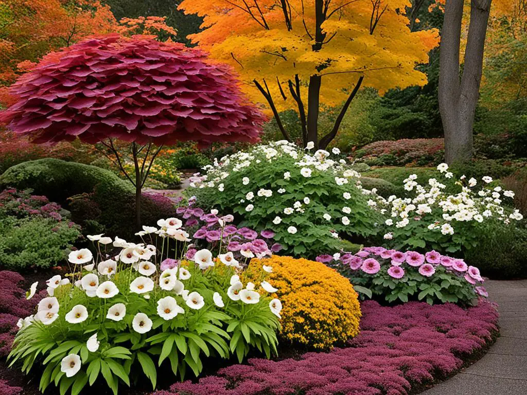 Japanese anemones blooming in a fall garden