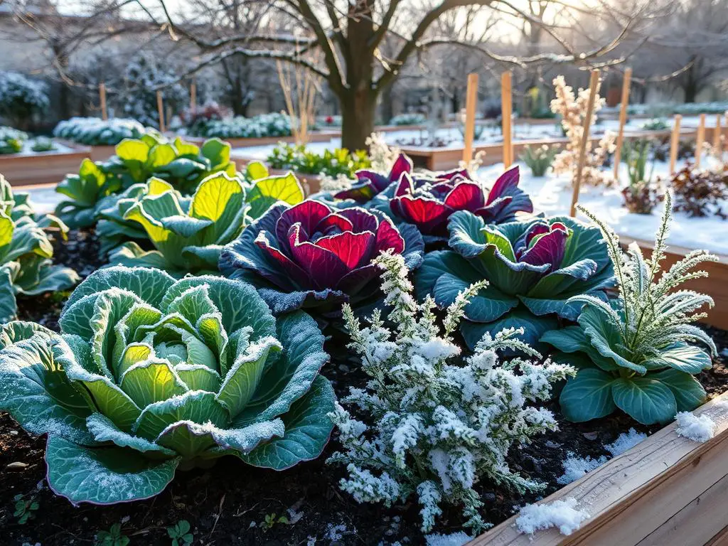 Winter companion planting in garden