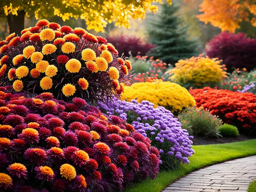 colorful chrysanthemums in a fall garden