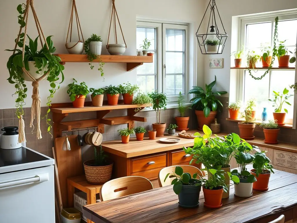 DIY plant displays in kitchen