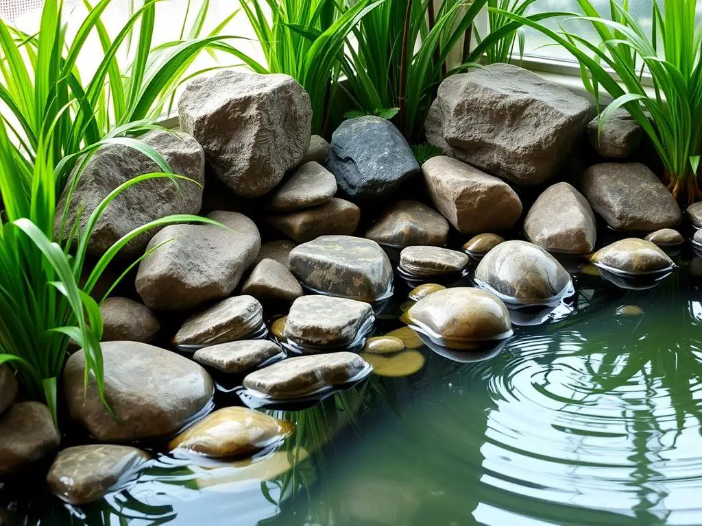 Decorative rocks in water garden