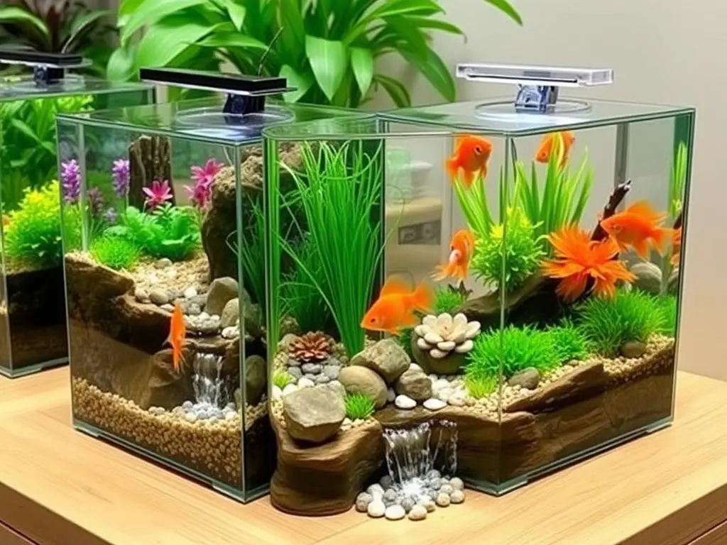 Desktop fish tanks with miniature pond designs