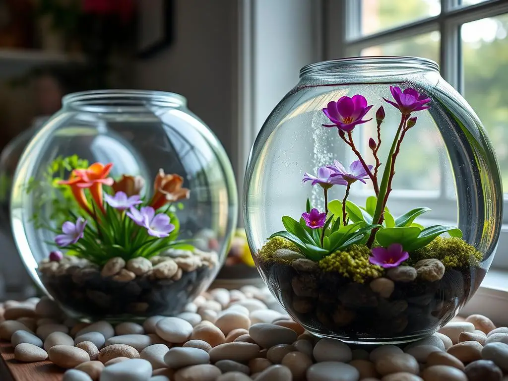 Glass bowl terrariums for indoor water gardens