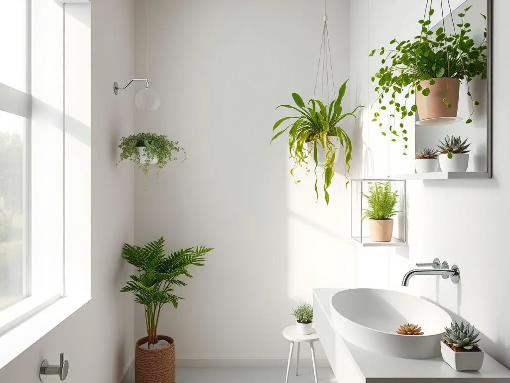 Minimalist plant displays in modern bathrooms