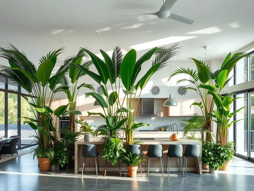 Natural dividers using indoor tropical plants