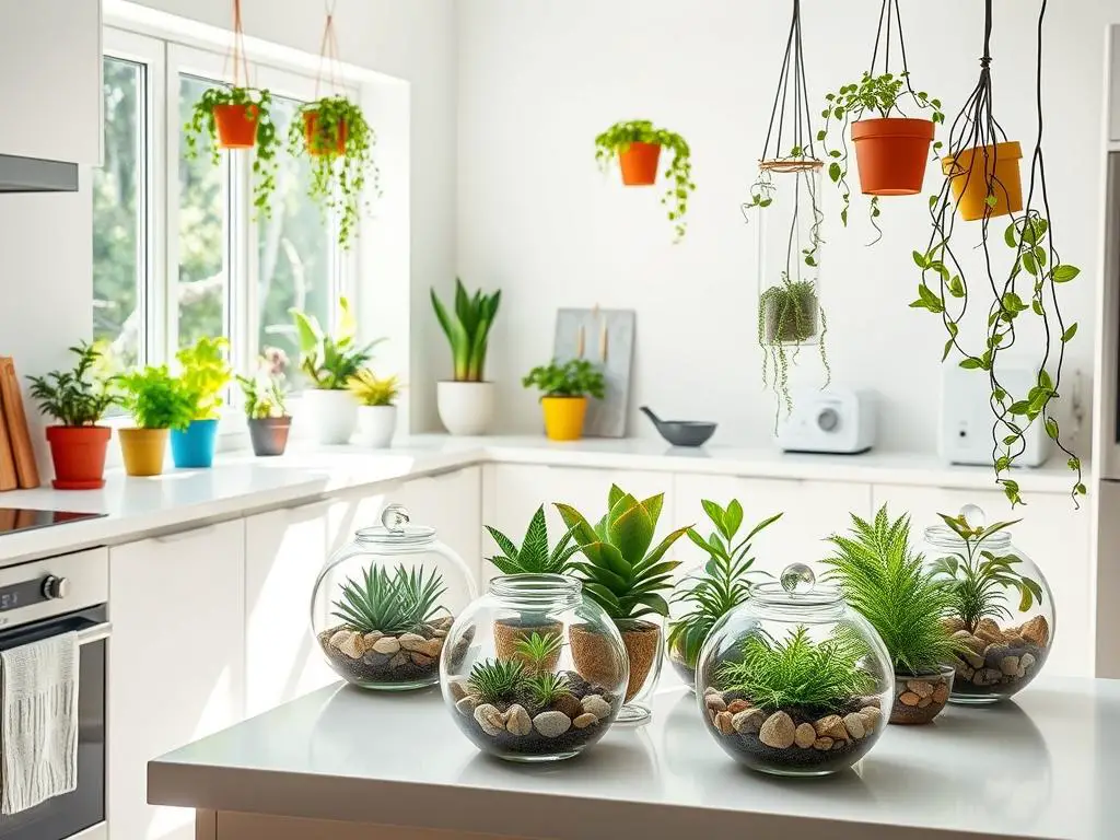 Terrariums and mini gardens in kitchen