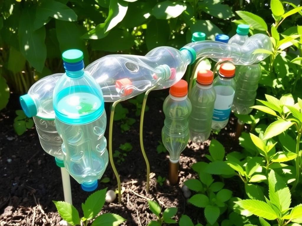 Upcycled bottle gardening irrigation system