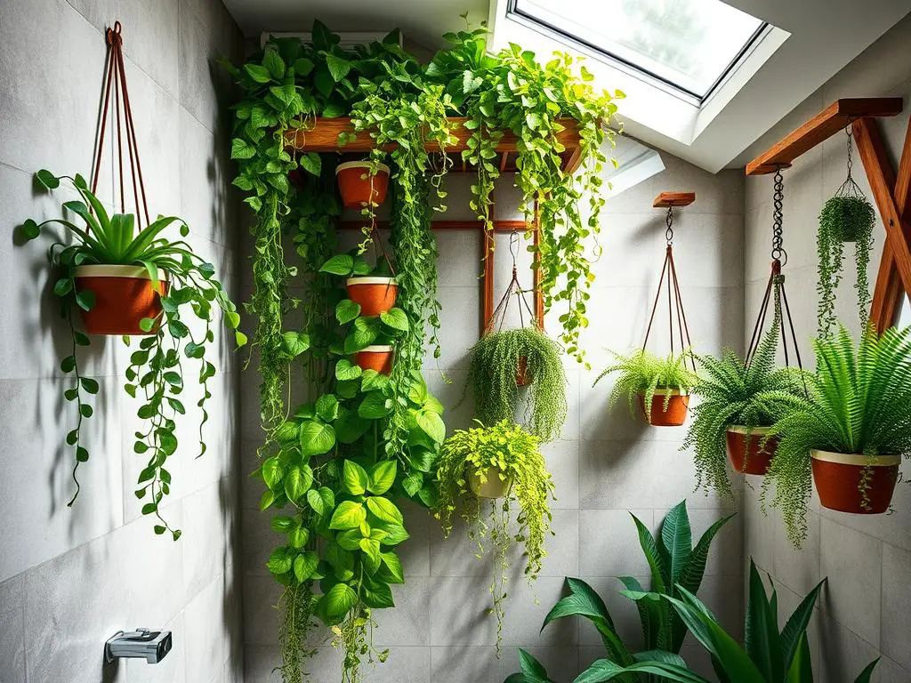 Vertical garden in bathroom