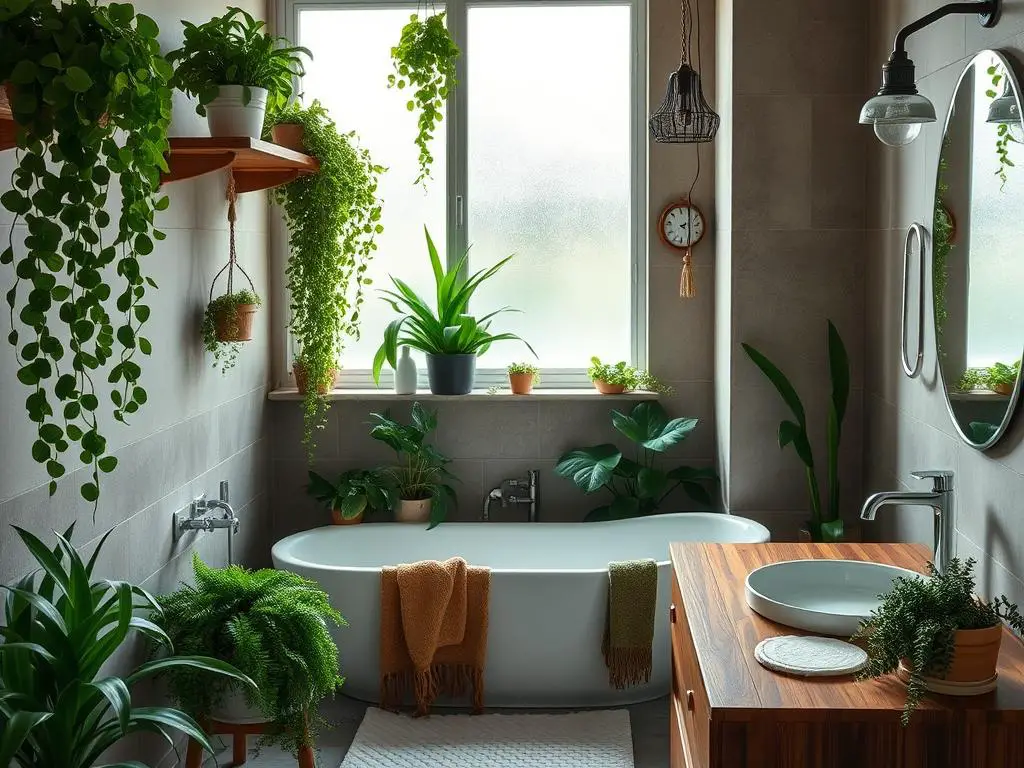 bathroom decor with plants