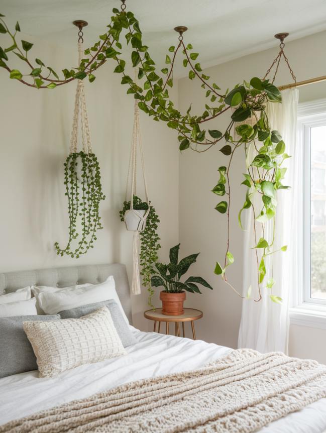 boho bedroom with plants