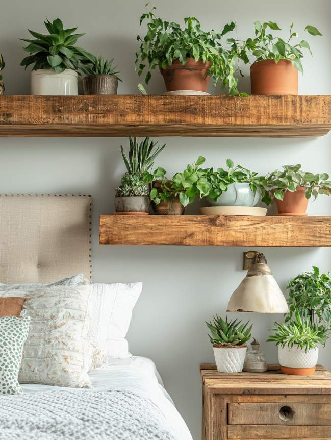 boho bedroom with plants