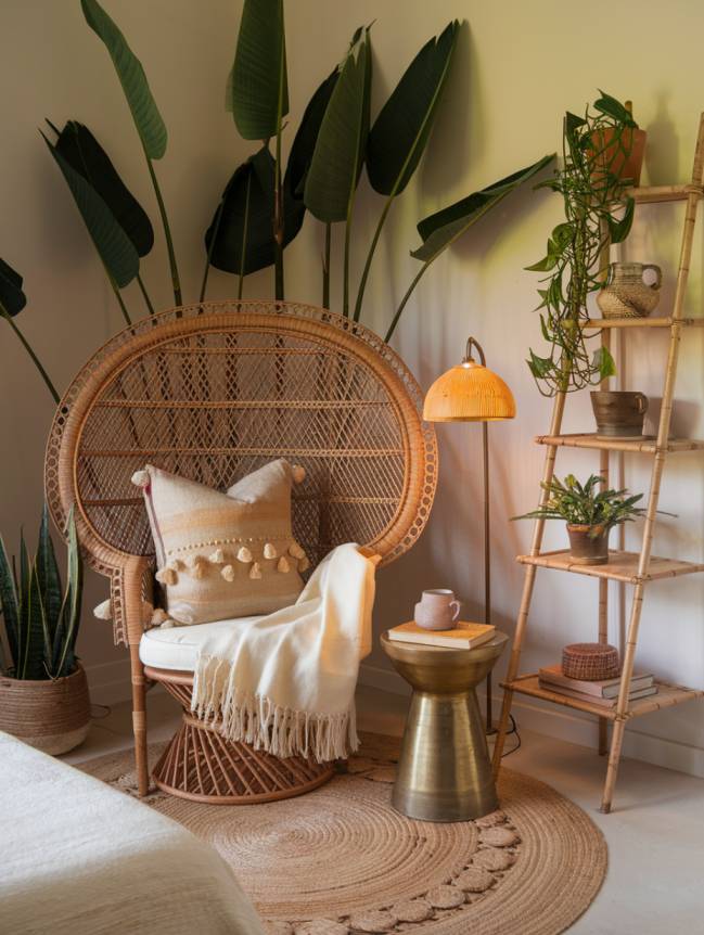 boho bedroom with plants