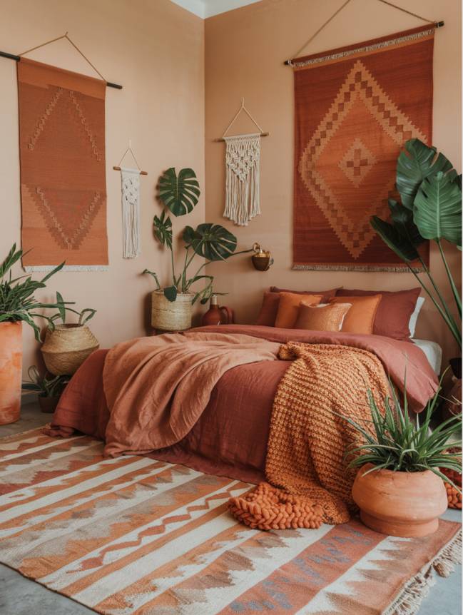 boho bedroom with plants