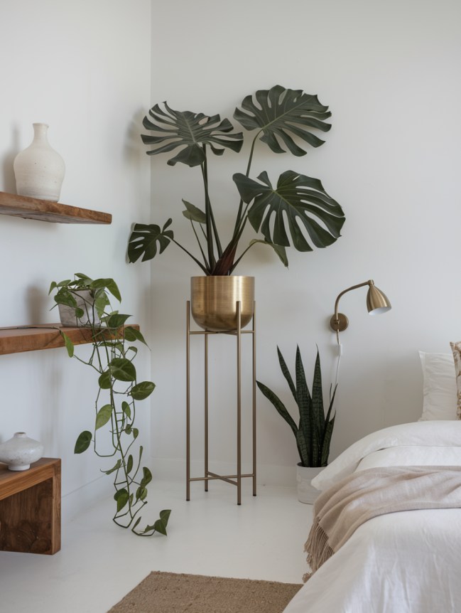 boho bedroom with plants