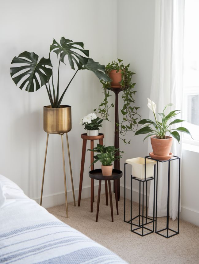 boho bedroom with plants