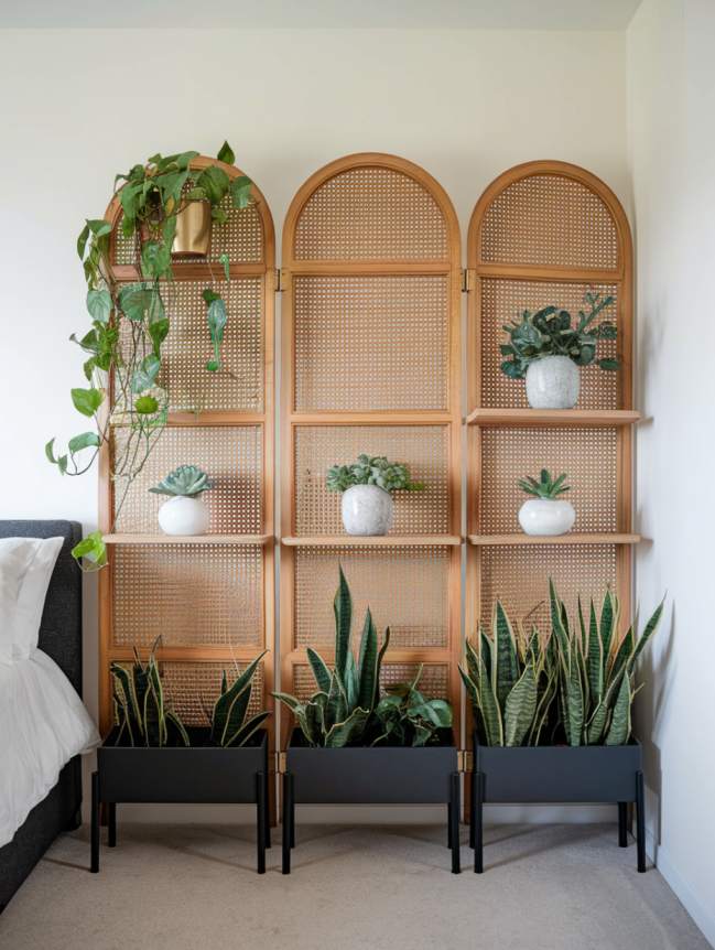 boho bedroom with plants