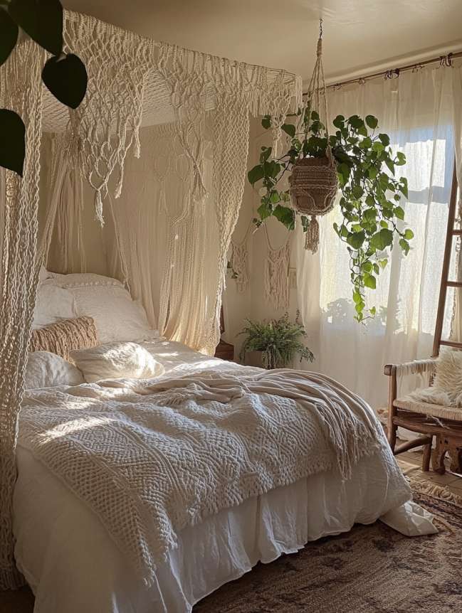 boho bedroom with plants