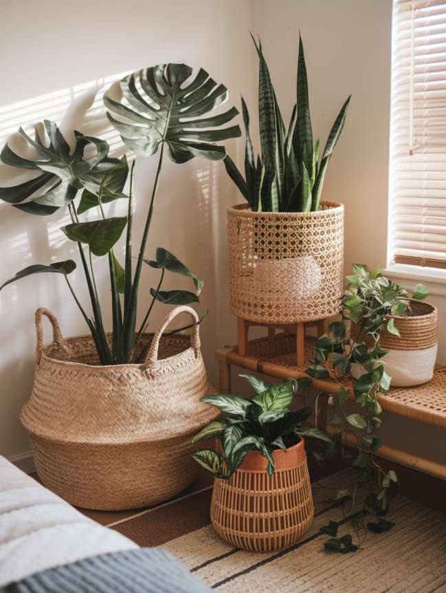 boho bedroom with plants